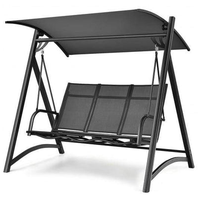 StarWood Rack Home & Garden 3-Person Porch Swing Chair with Anti-rust Aluminum Frame and Adjustable Canopy-Gray
